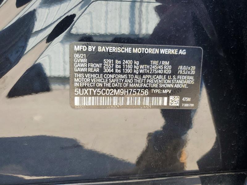 2021 Bmw X3 მანქანა იყიდება აუქციონზე, vin: 5UXTY5C02M9H75756, აუქციონის ნომერი: 47164676