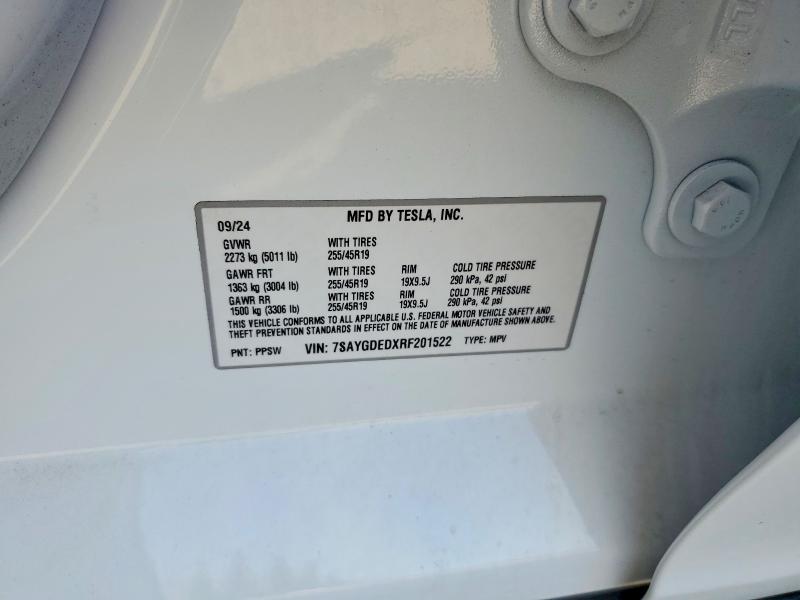 2024 Tesla Model Y მანქანა იყიდება აუქციონზე, vin: 7SAYGDEDXRF201522, აუქციონის ნომერი: 79655015
