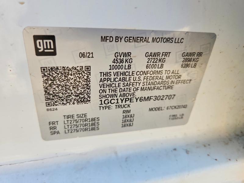 47613696 :رقم المزاد ، 1GC1YPEY6MF302707 vin ، 2021 Chevrolet Silverado مزاد بيع