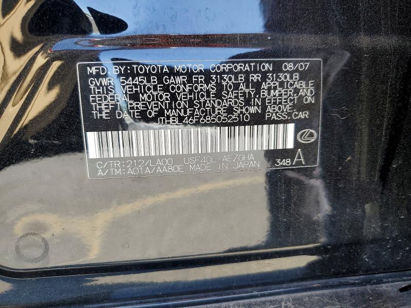 47241656 :رقم المزاد ، JTHBL46F685052510 vin ، 2008 Lexus Ls 460 مزاد بيع