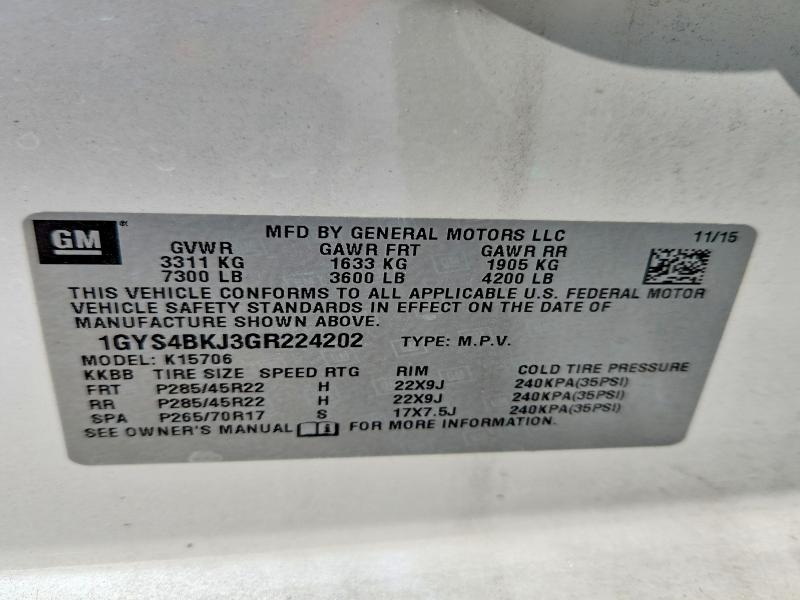 2016 Cadillac Escalade მანქანა იყიდება აუქციონზე, vin: 1GYS4BKJ3GR224202, აუქციონის ნომერი: 41872386