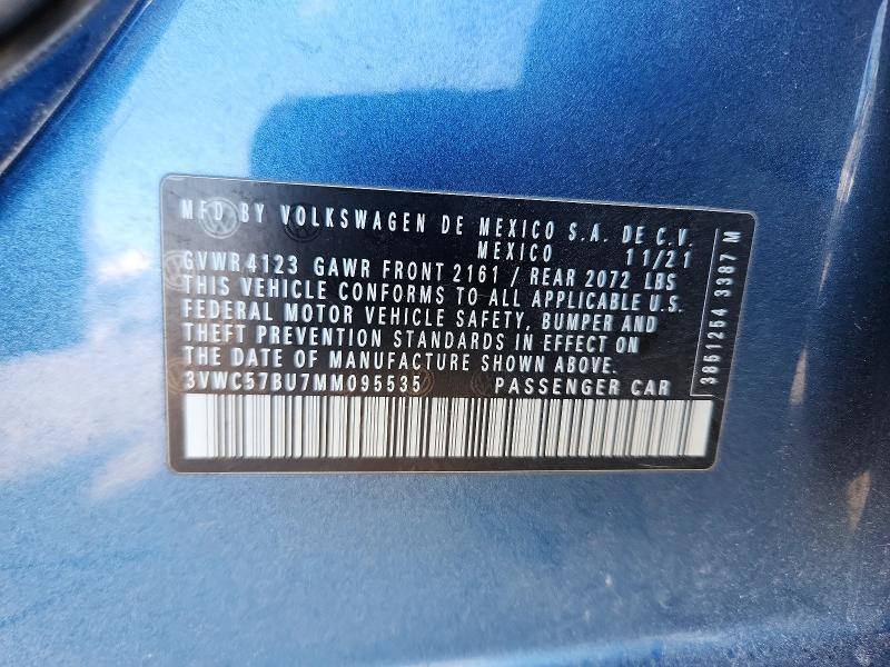 46522276 :رقم المزاد ، 3VWC57BU7MM095535 vin ، 2021 Volkswagen Jetta مزاد بيع