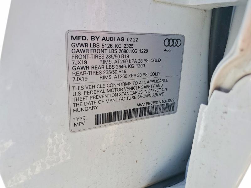 Продаж на аукціоні авто 2022 Audi Q3, vin: WA1EECF31N1083072, номер лоту: 46507126