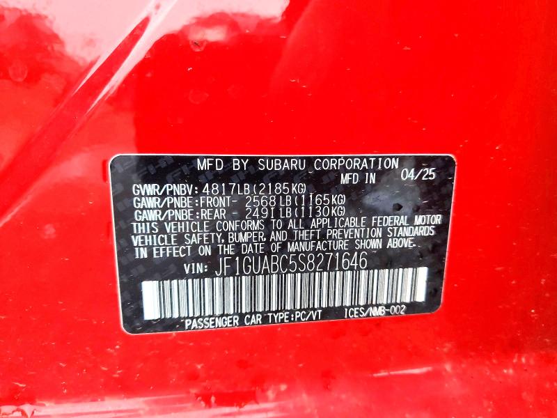 2025 Subaru Impreza მანქანა იყიდება აუქციონზე, vin: JF1GUABC5S8271646, აუქციონის ნომერი: 48067326