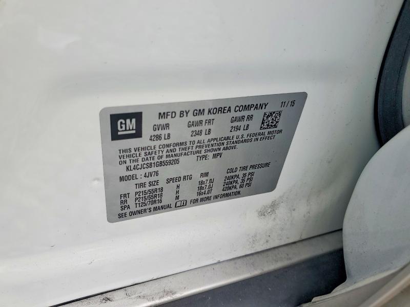 Продаж на аукціоні авто 2016 Buick Encore, vin: KL4CJCSB1GB559205, номер лоту: 46621186