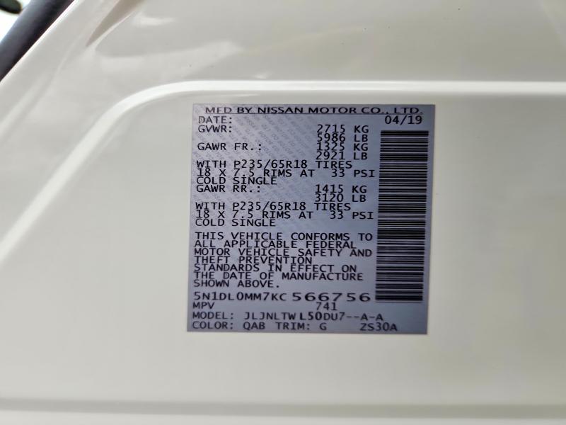 Aukcja sprzedaży 2019 Infiniti Qx60, vin: 5N1DL0MM7KC566756, numer aukcji: 79958585