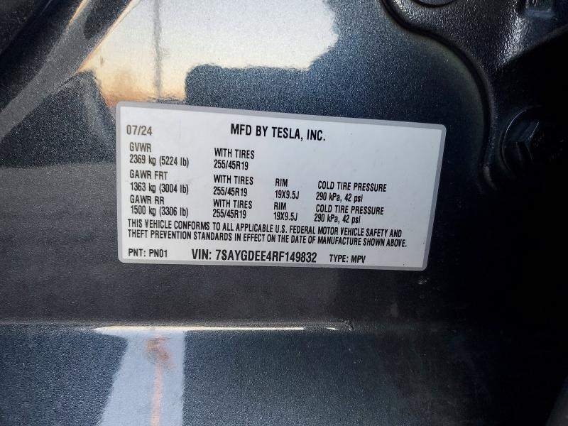 46193696 :رقم المزاد ، 7SAYGDEE4RF149832 vin ، 2024 Tesla Model Y مزاد بيع