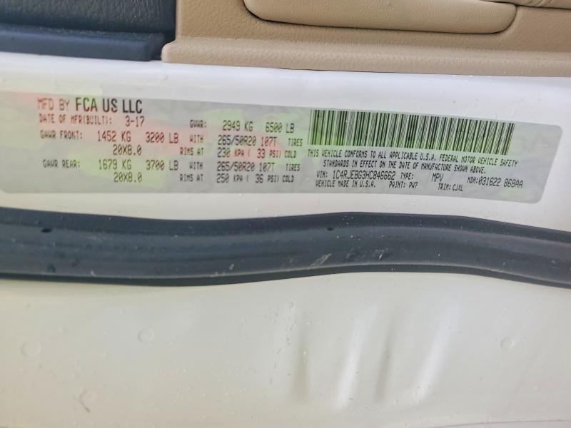 Продаж на аукціоні авто 2017 Jeep Grand Cherokee, vin: 1C4RJEBG3HC846662, номер лоту: 45840566