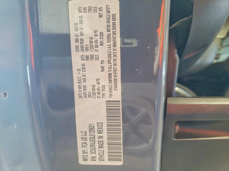 73884605 :رقم المزاد ، 3C6URVJG0LE128631 vin ، 2020 Ram Promaster 3500 مزاد بيع