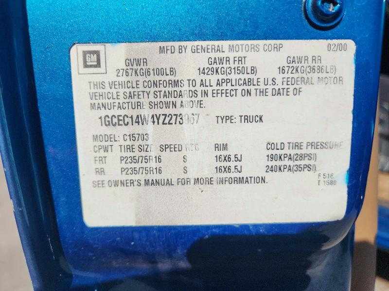 Продаж на аукціоні авто 2000 Chevrolet Silverado, vin: 1GCEC14W4YZ273967, номер лоту: 45522416