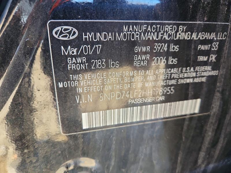 45694716 :رقم المزاد ، 5NPD74LF2HH198955 vin ، 2017 Hyundai Elantra مزاد بيع
