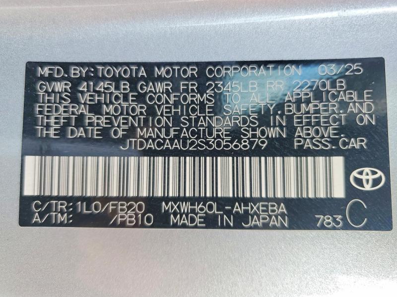 2025 Toyota Prius მანქანა იყიდება აუქციონზე, vin: JTDACAAU2S3056879, აუქციონის ნომერი: 45606736