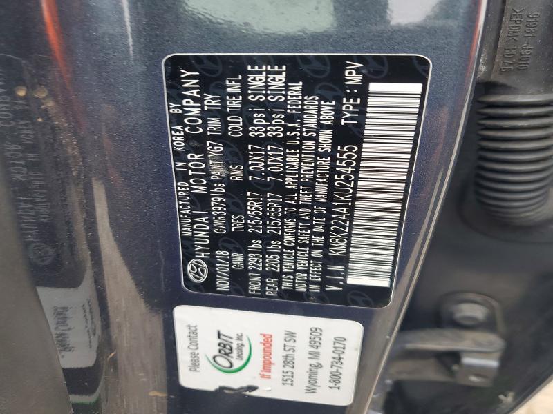 2019 Hyundai Kona მანქანა იყიდება აუქციონზე, vin: KM8K22AA1KU254555, აუქციონის ნომერი: 45678246
