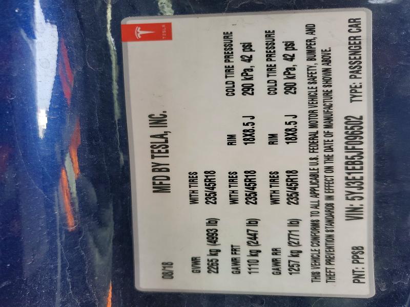Продаж на аукціоні авто 2018 Tesla Model 3, vin: 5YJ3E1EB5JF096502, номер лоту: 47073646