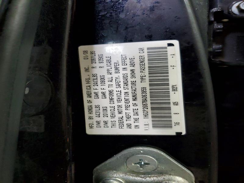 46489116 :رقم المزاد ، 1HGCP26878A063959 vin ، 2008 Honda Accord مزاد بيع