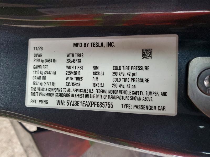 Aukcja sprzedaży 2023 Tesla Model 3, vin: 5YJ3E1EAXPF685755, numer aukcji: 79979205