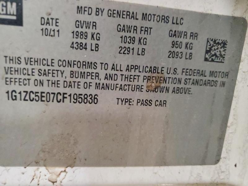 Продаж на аукціоні авто 2012 Chevrolet Malibu, vin: 1G1ZC5E07CF195836, номер лоту: 46099586