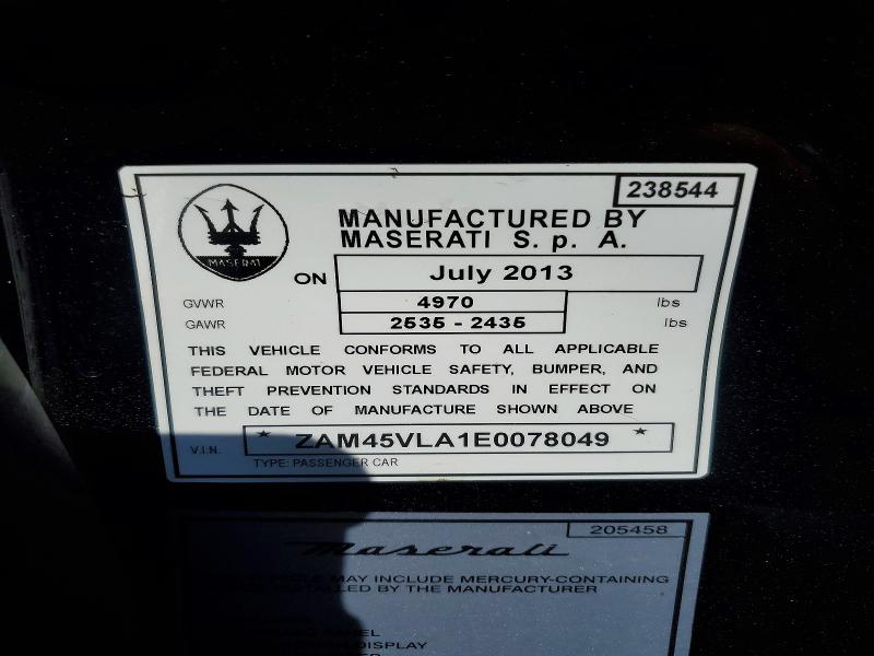 41624646 :رقم المزاد ، ZAM45VLA1E0078049 vin ، 2014 Maserati Granturismo مزاد بيع