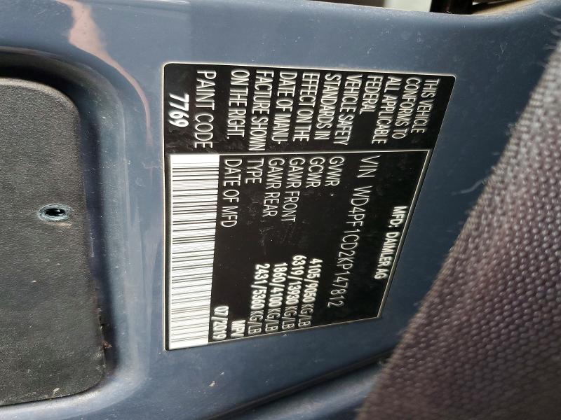 2019 Mercedes Benz Sprinter მანქანა იყიდება აუქციონზე, vin: WD4PF1CD2KP147812, აუქციონის ნომერი: 47582476