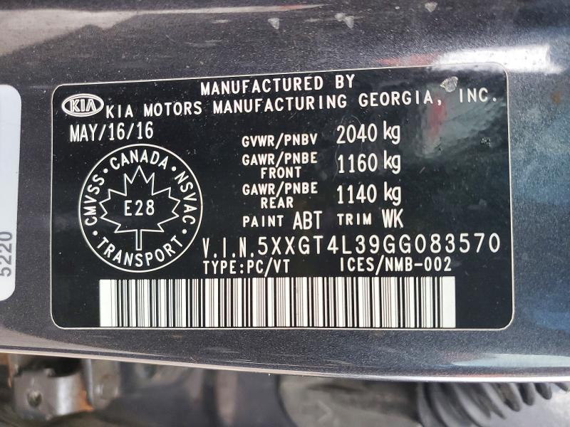 41745516 :رقم المزاد ، 5XXGT4L39GG083570 vin ، 2016 Kia Optima مزاد بيع