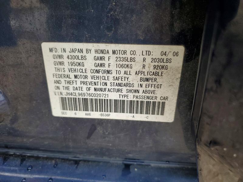 2006 Acura Tsx მანქანა იყიდება აუქციონზე, vin: JH4CL96976C020721, აუქციონის ნომერი: 42053056
