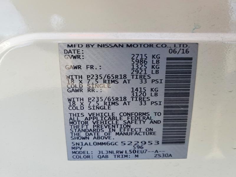 Aukcja sprzedaży 2016 Infiniti Qx60, vin: 5N1AL0MM6GC522953, numer aukcji: 47140576