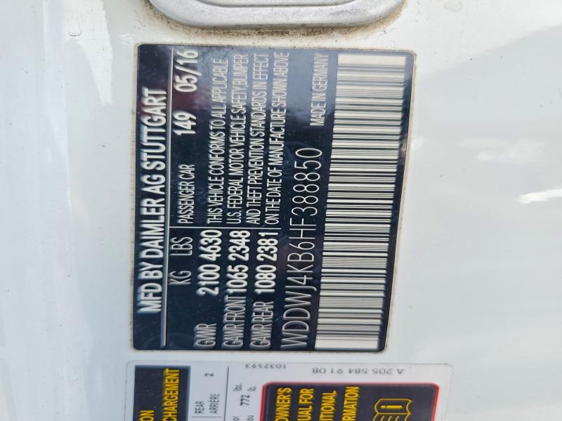 45952456 :رقم المزاد ، WDDWJ4KB6HF388850 vin ، 2017 Mercedes-benz C مزاد بيع