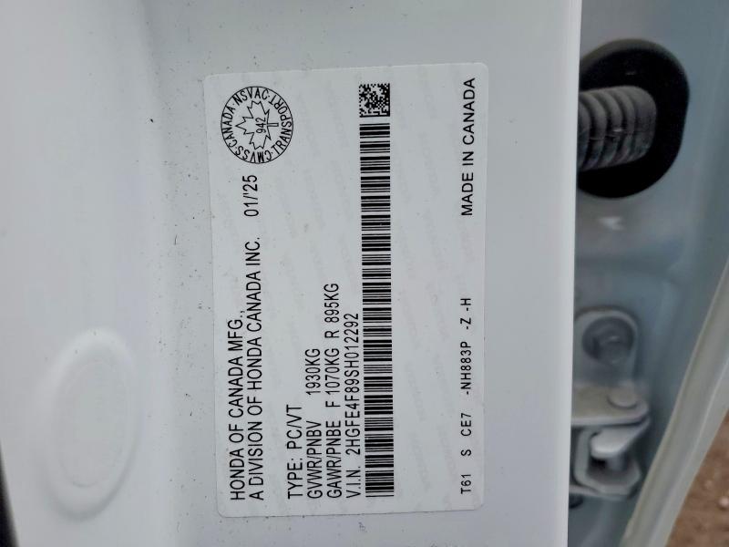 Продажа на аукционе авто 2025 Honda Civic, vin: 2HGFE4F89SH012292, номер лота: 46276516