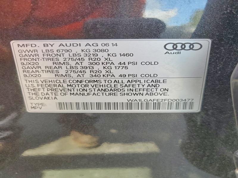 46159796 :رقم المزاد ، WA1LGAFE2FD003477 vin ، 2015 Audi Q7 مزاد بيع
