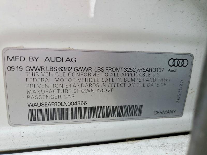 Продажа на аукционе авто 2020 Audi A8, vin: WAU8EAF80LN004366, номер лота: 46489896