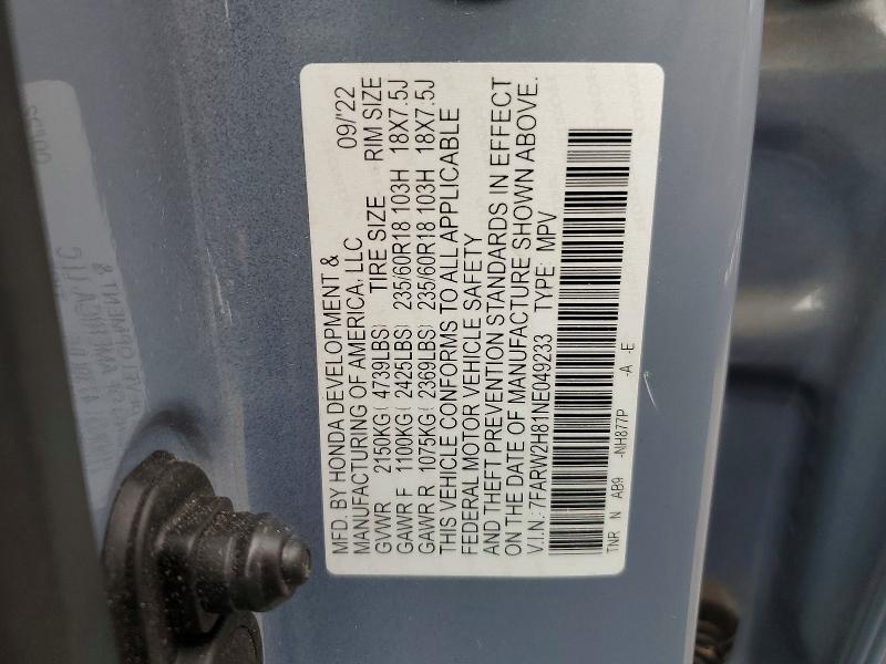 2022 Honda Cr-v მანქანა იყიდება აუქციონზე, vin: 7FARW2H81NE049233, აუქციონის ნომერი: 47227346