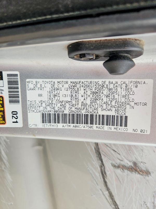 Aukcja sprzedaży 2010 Toyota Tacoma, vin: 3TMJU4GNXAM100980, numer aukcji: 46303046