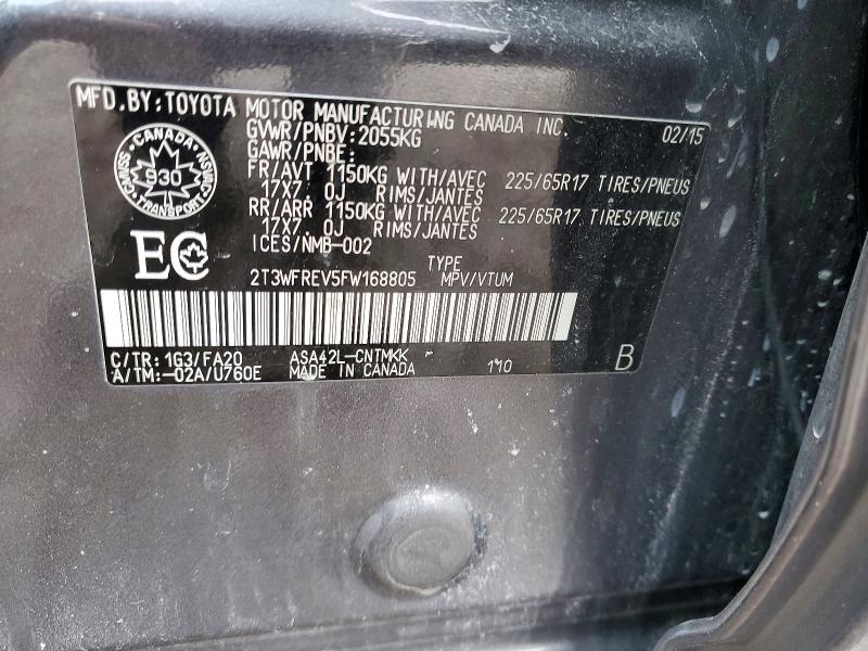 78758055 :رقم المزاد ، 2T3WFREV5FW168805 vin ، 2015 Toyota Rav4 مزاد بيع