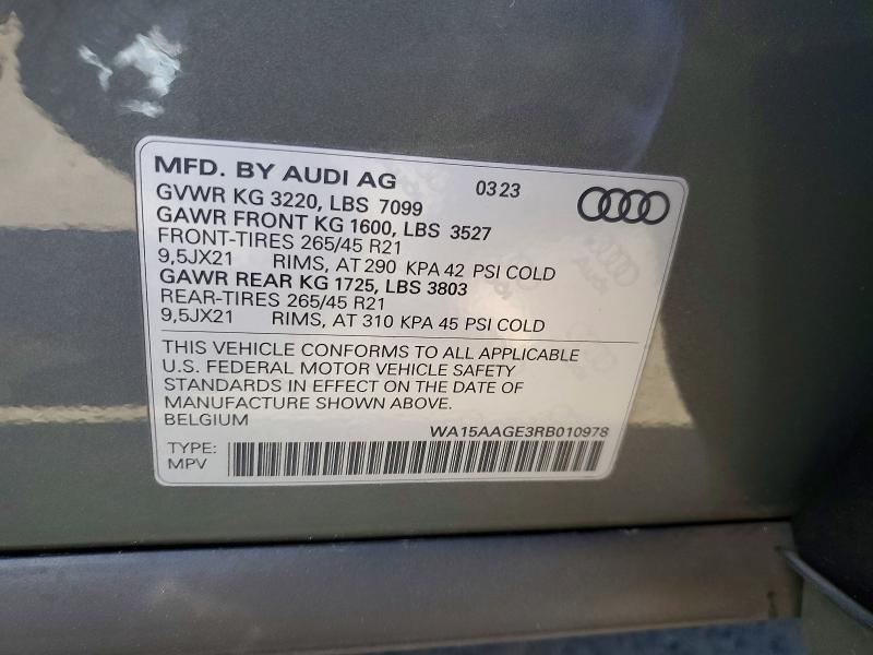 2024 Audi Q8 E-tron მანქანა იყიდება აუქციონზე, vin: WA15AAGE3RB010978, აუქციონის ნომერი: 41647196