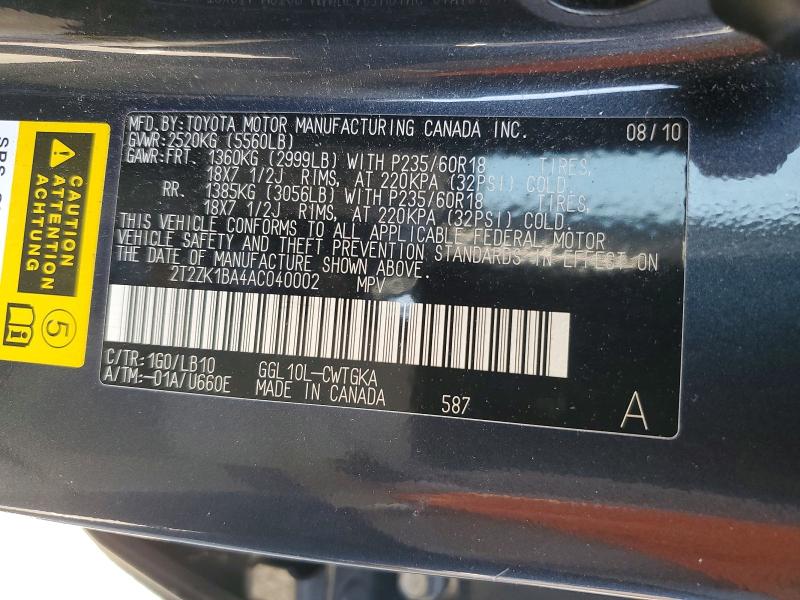 46387416 :رقم المزاد ، 2T2ZK1BA4AC040002 vin ، 2010 Lexus Rx 350 مزاد بيع