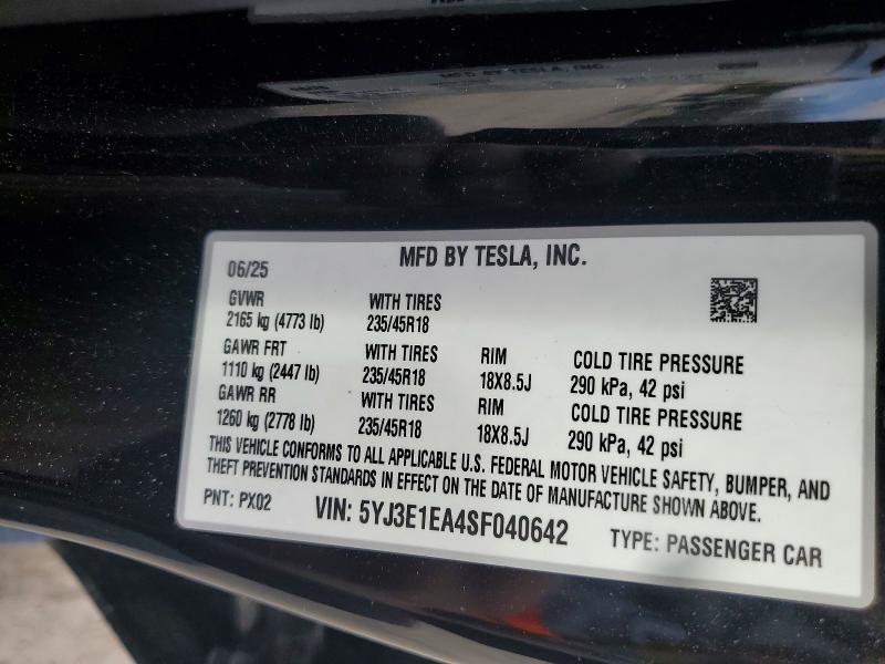 Продажа на аукционе авто 2025 Tesla Model 3, vin: 5YJ3E1EA4SF040642, номер лота: 41603856