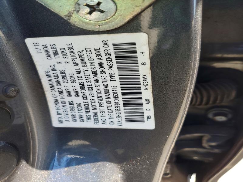 Aukcja sprzedaży 2013 Honda Civic, vin: 2HGFB2F94DH504415, numer aukcji: 41769006