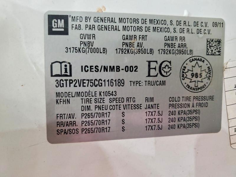 2012 Gmc Sierra მანქანა იყიდება აუქციონზე, vin: 3GTP2VE75CG116189, აუქციონის ნომერი: 46618346
