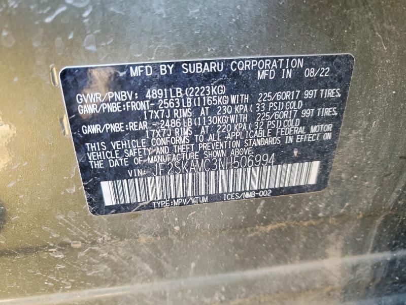 Aukcja sprzedaży 2022 Subaru Forester, vin: JF2SKAMC3NH506994, numer aukcji: 46953076