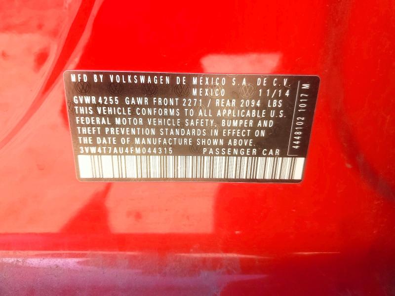 2015 Volkswagen Gti მანქანა იყიდება აუქციონზე, vin: 3VW4T7AU4FM044315, აუქციონის ნომერი: 47592806