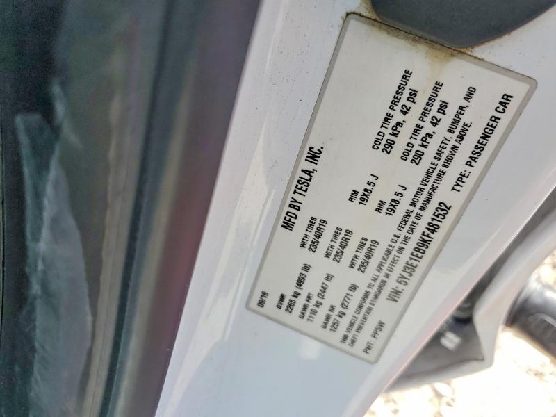 41872006 :رقم المزاد ، 5YJ3E1EB9KF481532 vin ، 2019 Tesla Model 3 مزاد بيع