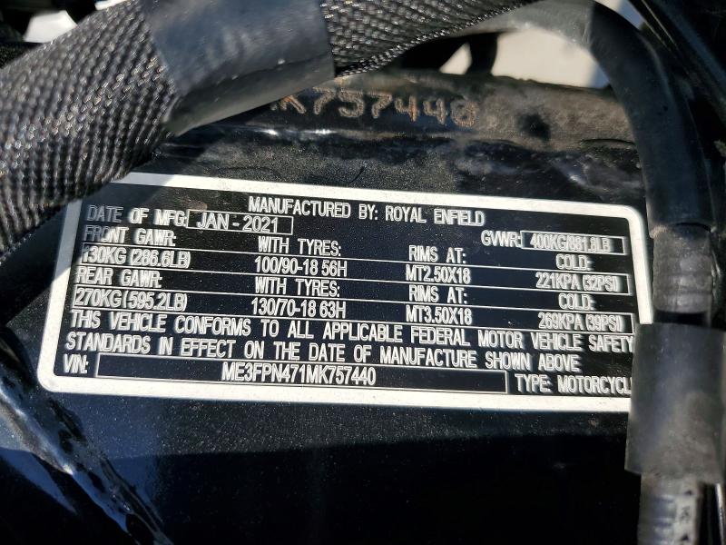 Продаж на аукціоні авто 2021 Royal Enfield Motors Int 650, vin: ME3FPN471MK757440, номер лоту: 46952666