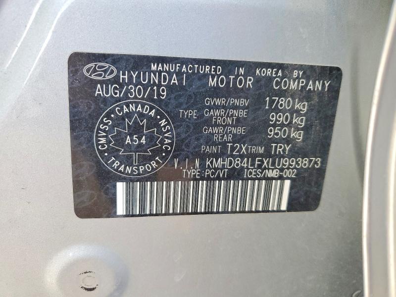 Продаж на аукціоні авто 2020 Hyundai Elantra, vin: KMHD84LFXLU993873, номер лоту: 46034496