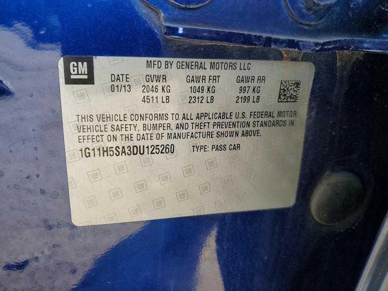 2013 Chevrolet Malibu მანქანა იყიდება აუქციონზე, vin: 1G11H5SA3DU125260, აუქციონის ნომერი: 47754106