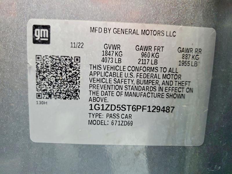 Aukcja sprzedaży 2023 Chevrolet Malibu, vin: 1G1ZD5ST6PF129487, numer aukcji: 41705216