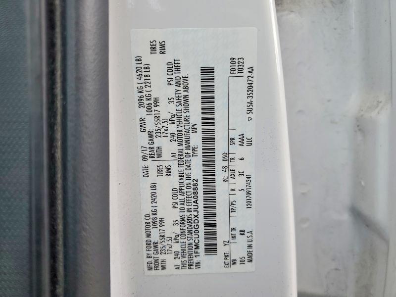 45786726 :رقم المزاد ، 1FMCU0GDXJUA08882 vin ، 2018 Ford Escape مزاد بيع