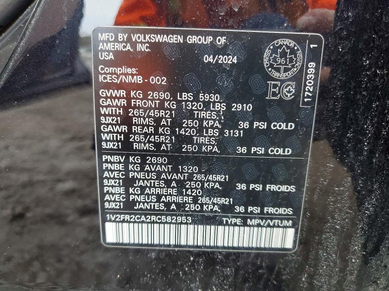 Aukcja sprzedaży 2024 Volkswagen Atlas, vin: 1V2FR2CA2RC582953, numer aukcji: 79704975