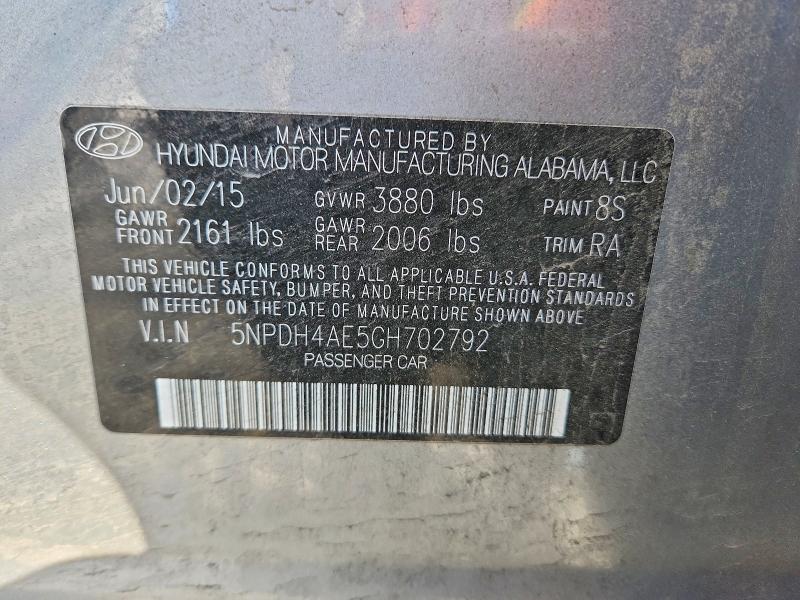 48157286 :رقم المزاد ، 5NPDH4AE5GH702792 vin ، 2016 Hyundai Elantra مزاد بيع