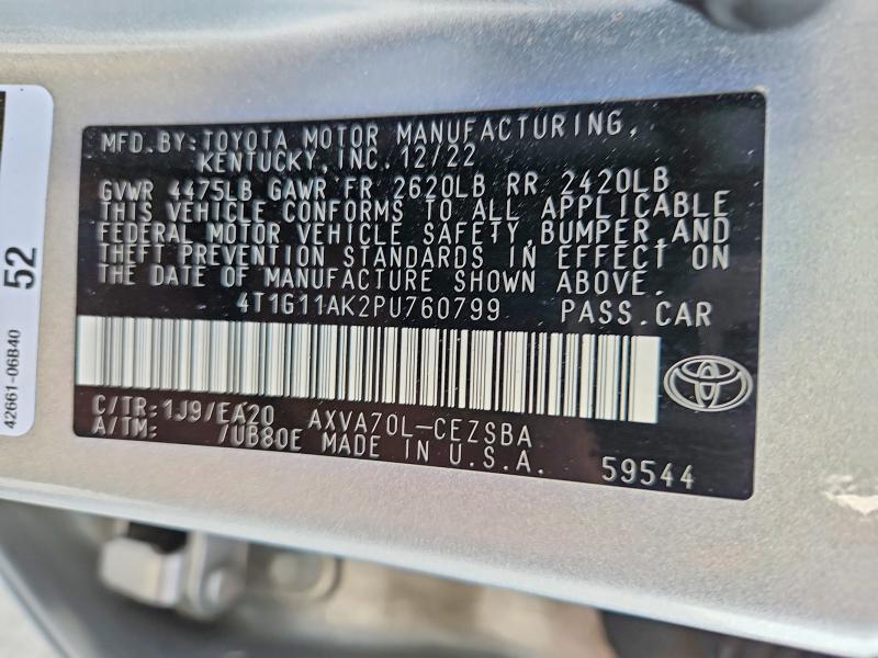 Продажа на аукционе авто 2023 Toyota Camry, vin: 4T1G11AK2PU760799, номер лота: 41720376