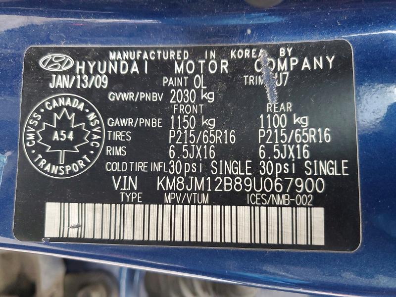 Auction sale of the 2009 Hyundai Tucson, vin: KM8JM12B89U067900, lot number: 46008736